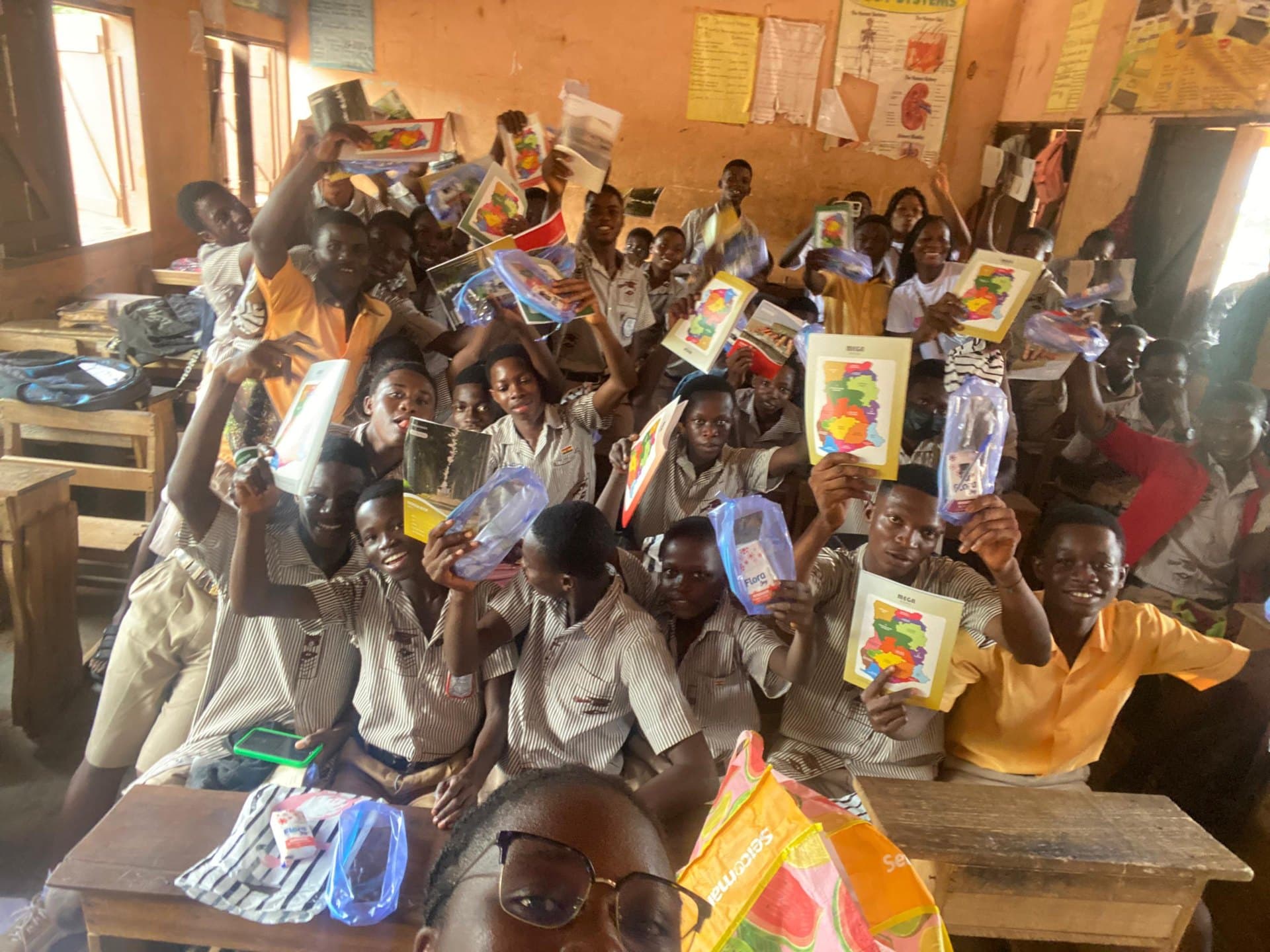Children with learning materials